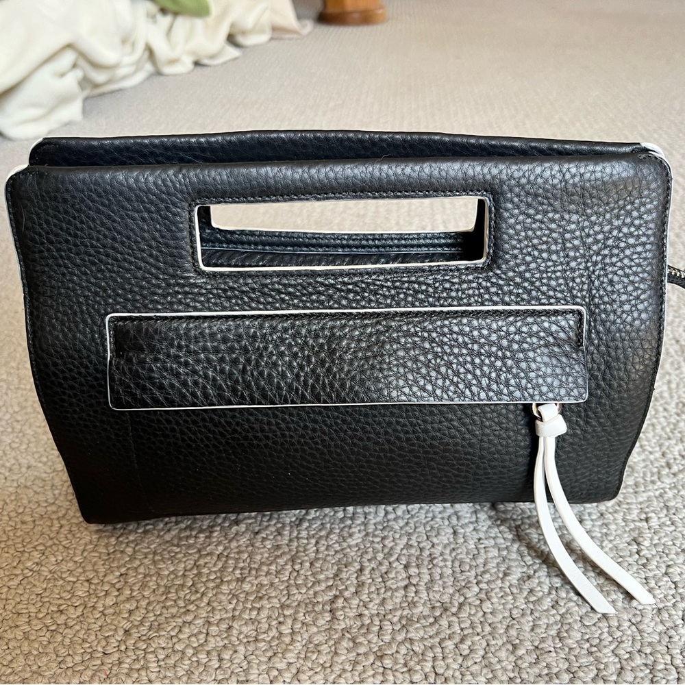 Coach Black Pebbled Leather with White Accent Clutch Bag